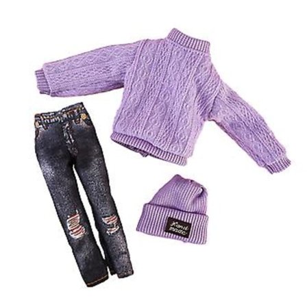 Trendy 1/6 Dukkeklærsett Antrekk Prinsesse Kabelstrikket Genser Topper Jeans Bukser Hatt 11,8 tommer (Lilla Blå)