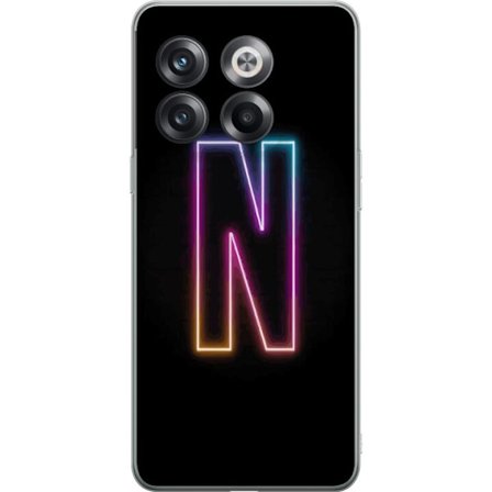 Kompatibelt Mobilskal till OnePlus OnePlus 10T Minimalistisk neonbokstav N i färgskiftande ljus mot svart bakgrund