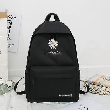 New Solid Backpack Girl School Bags For Teenage School Bag Nylon Daisy Printing Bag Black