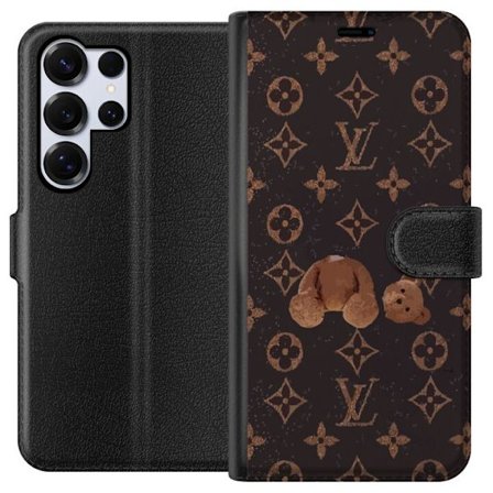 Kompatibel Tegnebogsetui til Samsung Samsung Galaxy S25 Ultra Luksuriøst monogrammønster med knust bamse i mørk modeæstetik