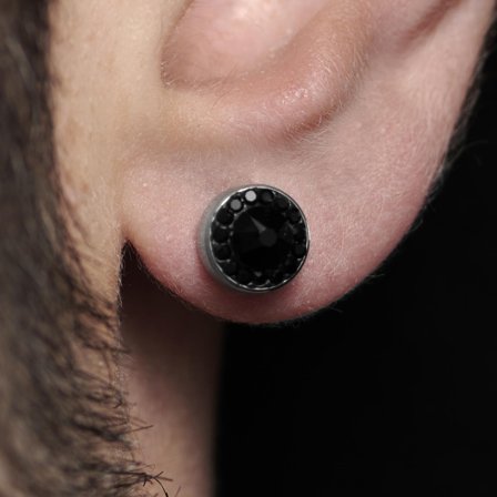 8 mm studová čierna náušnica pre mužov - Pecky a krúžky
