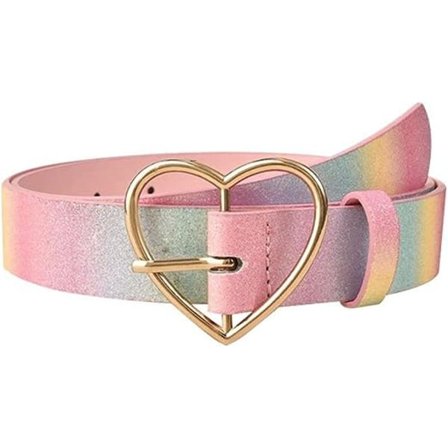 Regnbuebelte for kvinner, glitter hjerteformet justerbar spenne Wai