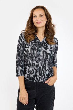 SIGNATURE - 3/4 Ærmet T-shirt - Grå - Leopard Print / Elastik i Taljen