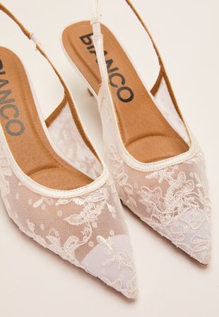 Bianco - Biakristin Kitten Heel Slingback - White Lace - Kläder - - Bubbleroom