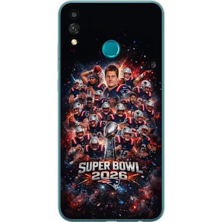 Yhteensopiva Puhelinkuori Honor 9X Lite Super Bowl 2026 juliste, jossa New England Patriots ja NFL-mestaruuspalkinto räjähtävän urheilullisessa suunni