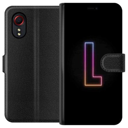 Yhteensopiva Lompakkokotelo Samsung Samsung Galaxy Xcover 5 Minimaalinen neonkirjain L pehmeästi vaihtuvassa värivalossa mustaa taustaa vasten, puhd