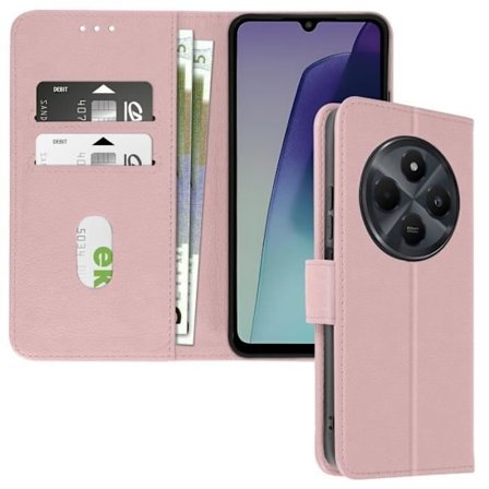 Etui Kompatibelt med Xiaomi Redmi 14C, Flip Wallet og Videostativ, Pudderrosa