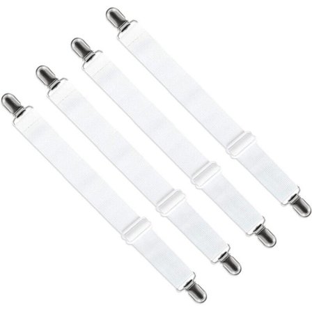 Justerbar lakansträckare (65 cm till 200 cm), justerbar fästrem för lakan, soffa, strykbrädsöverdrag (vit, 4-pack)-FA-