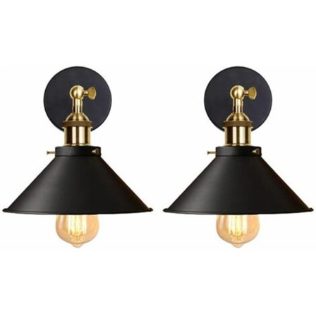 Set med 2 industrielle vegglamper Edison-stil taklampe i metall, retro taklampe med 180 graders rotasjon - 22CM, svart