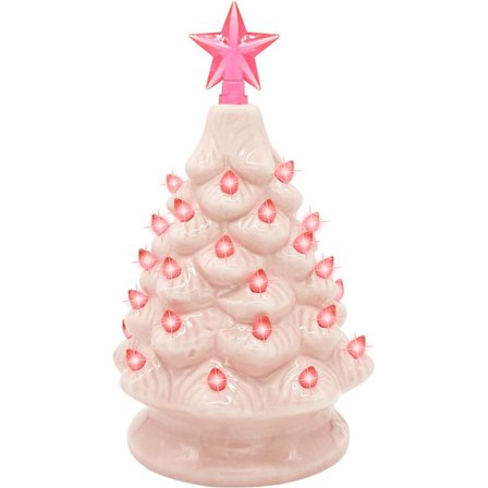 7" Rosa Keramisk Juletre, Bordplate Juletre