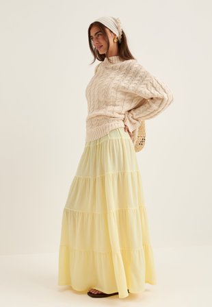 BUBBLEROOM - Flounce Maxi Skirt - Light yellow