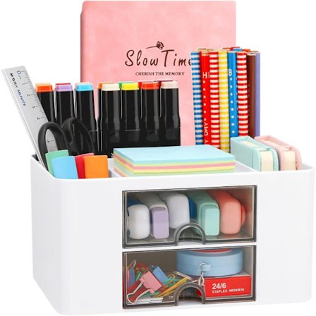 Kreativ & Enkel Skrivebordsarrangør, 7 Rister, Plastik Bordarrangør med Skuffe, Multifunktionel Skrivebordsarrangør, Penneholder til Skole, Kontor, 