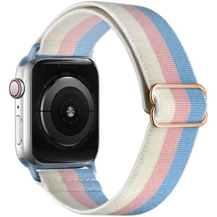 iWatch 7 Ny Elastisk Nylon Justerbar Fleksibel Vevd Apple-Rem Blå Rosa og Hvite Striper 38mm40mm41mm Blue pink and white stripes
