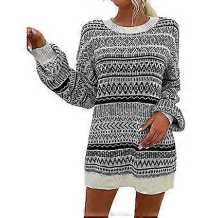 Jule langærmet sweaterkjole til kvinder, afslappet vinterpullovertop, blød varm strik i uld, rund hals XL sort, hyggeligt feriesæt