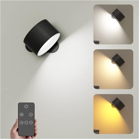 Indendørs Væglampe, Væglampe med Dæmpbar Fjernbetjening, Touch Kontrol, 3 Lysstyrkeniveauer, 3 Farvetilstande, 360° Rotation