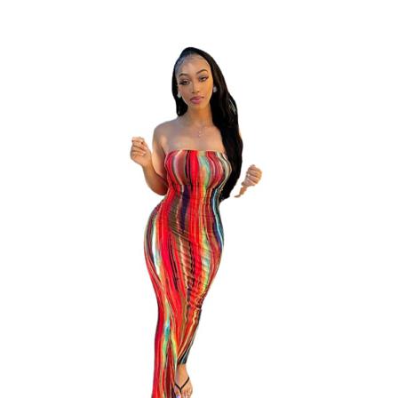 Sommar Ärmlös Twill Krage Tie Dye Style Tight Lång Kjol W