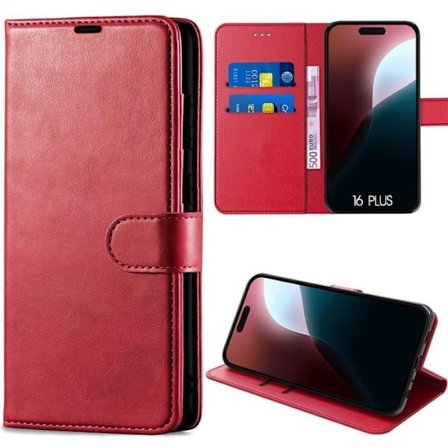 iPhone 16 Plus cover - E.F.CONNECTION - Rød - Stødabsorberende - Klap - Syntetisk