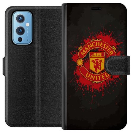 Kompatibelt Lommeboketui til OnePlus OnePlus 9 Manchester United logo i rød og gul farge med røff sportslig bakgrunn