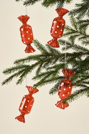 Jotex - Dots Dekoroppheng 4-pk Rød/hvit - CANDY - Kjøp Juletrepynt hos Jotex