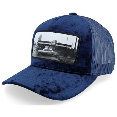 Calza Pennello - Bleu trucker Casquette - Car & Drive-through Velvet Navy A-Frame Trucker @ Hatstore