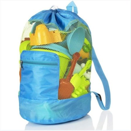 IC Stor mesh, sammenleggbar ryggsekk Strandleketøy Oppbevaring Mesh for klær, leker, håndkle, svømming, strandturer, leker ikke inkludert (blå)