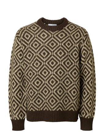 Slhremi Ls Knit Relaxed Crew Neck Brown Selected