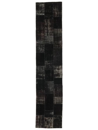 Annodato A Mano Patchwork Tappeto 84X480 Di Lana Nero Piccolo