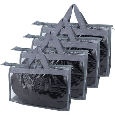 4 kpl pölysuojia käsilaukuille, läpinäkyvä pölysuoja käsilaukuille ripustettavaan vaatekaappiin vetoketjulla ja tilaa säästävä säilytyspussi