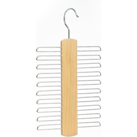 Slipsställ/hängare i trä för garderob - Elegant hängande förvaringsställ med 20 kromstänger och roterande krokar