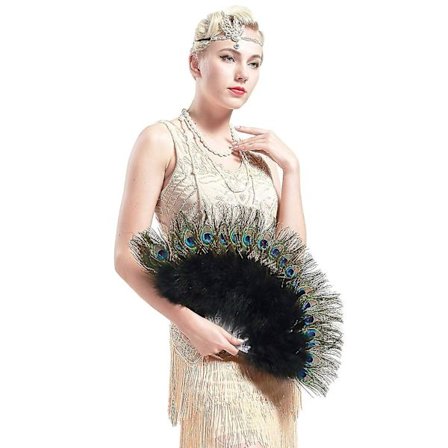 1920-tals Påfågel & Marabou Fjäder Handhållen Fällbar Fläkt