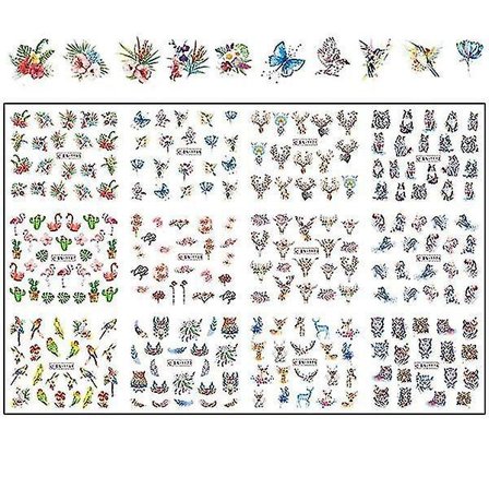 BN1165 1176 12stk Spikerkunst Slider-overførings Vannklistremerker Svart Geometriske Bokstaver Spiker