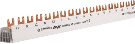 Hager KDN451E Fasskena 4-polig, 10 kV, gaffel 57 moduler/1 m, Elfördelning & strömförsörjning