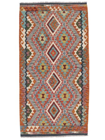 Håndvevd Kelim Afghan Old Style 105X204 Ullteppe Mørk Rød/Svart Lite