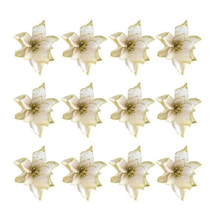 24 st Julblomma Simulering Guld Pulver Blomma Julgransdekoration Blomma[D]