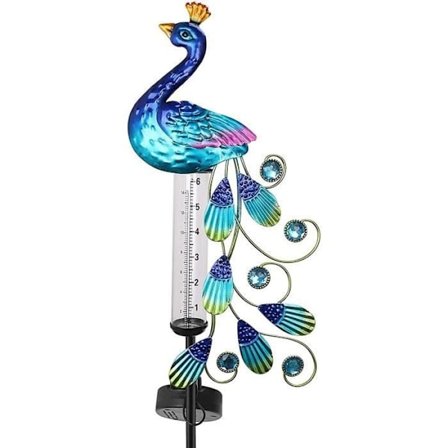 Påfuglformet solcelledrevet regnmåler, vanntett dekorativ regnmåler for hage, balkong, terrasse A306