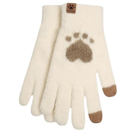 Sødt vanter med touch screen funktion & kattepote Hvid one s