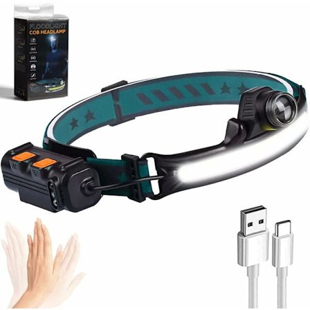 Pandelampe, kraftfuld USB-genopladelig LED-pandelampe, 2000 lumen COB + XPG 6 belysningstilstande vandtæt håndfri pandelampe til camping fiskeri 