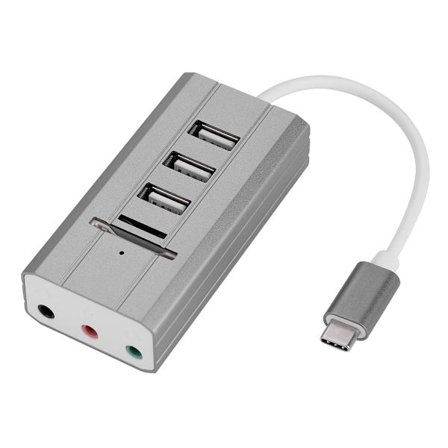 Alt i ett eksternt lydkort HUB-kortleseradapter lydgrensesnitt (Type-C grå)