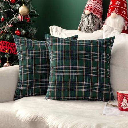 Jule sett med 2 skotske tartan plaid putetrekk Farmhouse Classic dekorative firkantede putetrekk 18x18 tommer, grønn