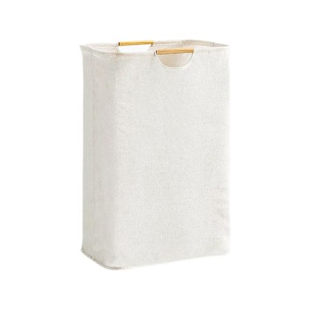 Stor moderne vasketøjskurv i Oxford-stof, sammenklappelig, træhåndtag