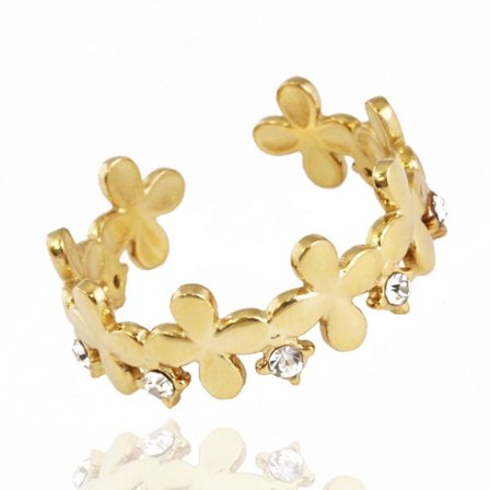 Guld Ring i Stål med Vita Rhinestones - Guldpläterad - Justerbar