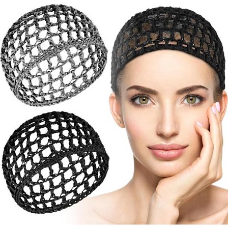 ING 2-delt hæklet hårnet, strøget hårnet, sovenet, hæklet sovehætte, blød og genanvendelig, moderigtigt hår til hårvask, makeup, badning og