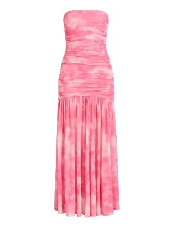 Solana Printed Mesh Maxi Dress Pink Bardot