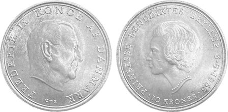 Danmark 1968 - Bryllupsmønt - 10 kr. sølvmønt
