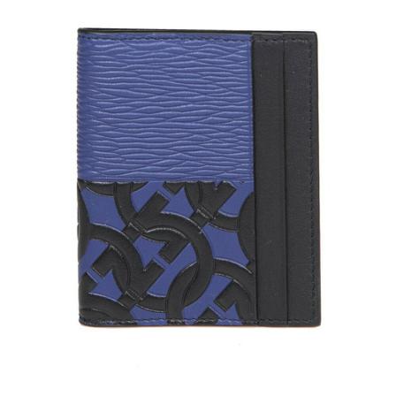Salvatore Ferragamo Gancini card holder in groffato calfskin , Blauw , Heren , Maat: ONE Size Portefeuilles