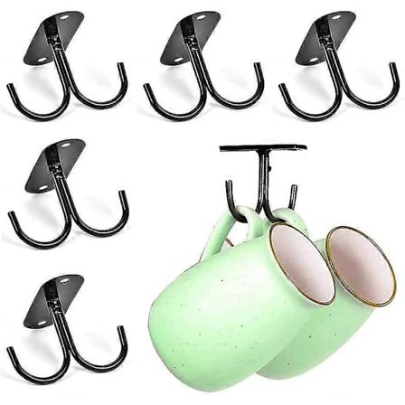 6-pak Muggholdere, Rustik Muggeophæng Under Skab Kopholder Med 12 Hængende Kroge Til Krus, Kaffekopper, Ølglas Og Køkkenredskaber (FMY) 16 Hanging...