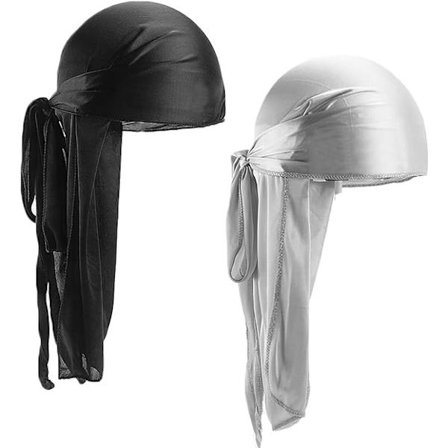 2 stk. Svart sølv Silky Durag Unisex Beanie Hat Durag for Menn Wo
