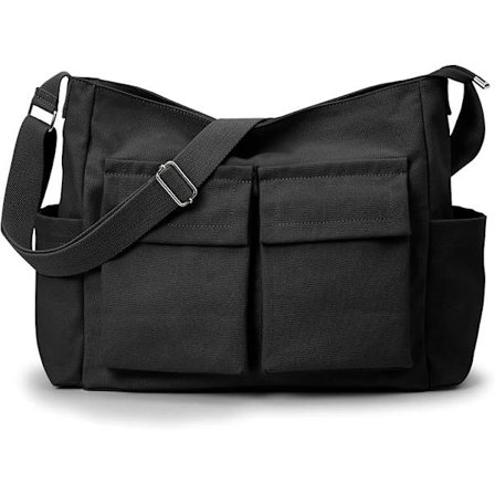 Canvas Tote Taske Messenger Taske, Stor Crossbody Taske kompatibel Kvinder eller Mænd, Casual Canvas Skuldertaske kompatibel College Arbejde Daglig (