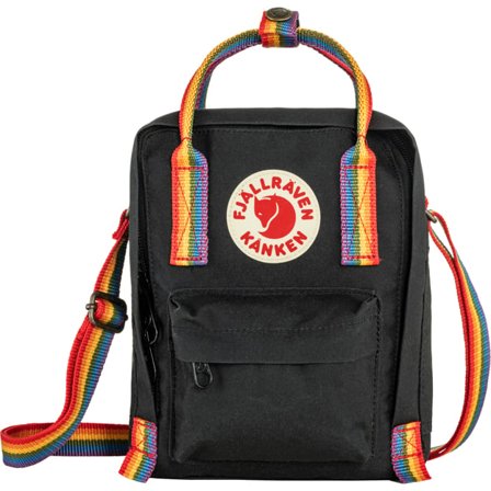 Fjällräven Kånken Sling in Black/Rainbow Pattern, Vinylon-F