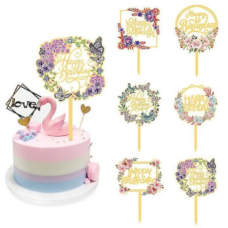 7 st Blommor Grattis på födelsedagen Akryl Tårtdekoration Fest Bröllop Bakning Dessert Dekor